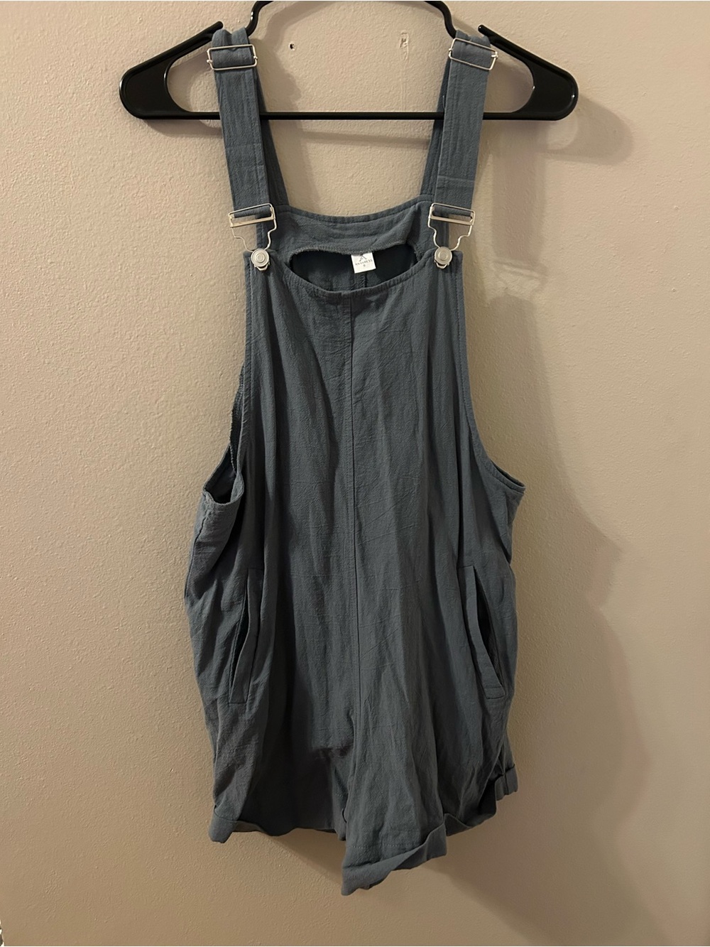 Anrabess Blue-gray Romper Overalls with Adjustable Straps & Pockets